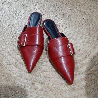 SALE❗Charles & Keith Leather Mules in Red