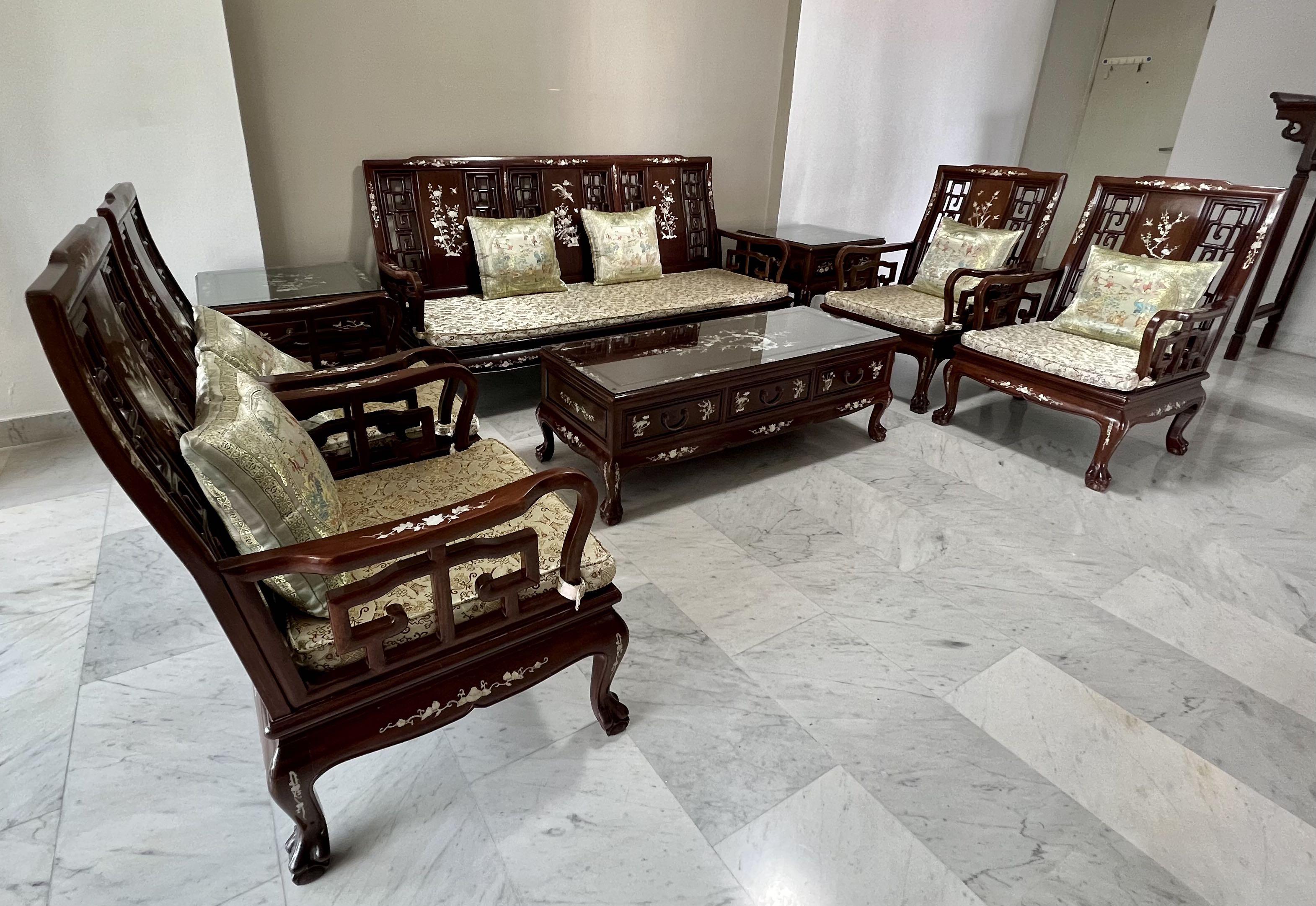 Chinese Antique Rosewood 8 Piece Sofa Set Complete With Seat Pads And Cushions Furniture Home Living Sofas On Carou