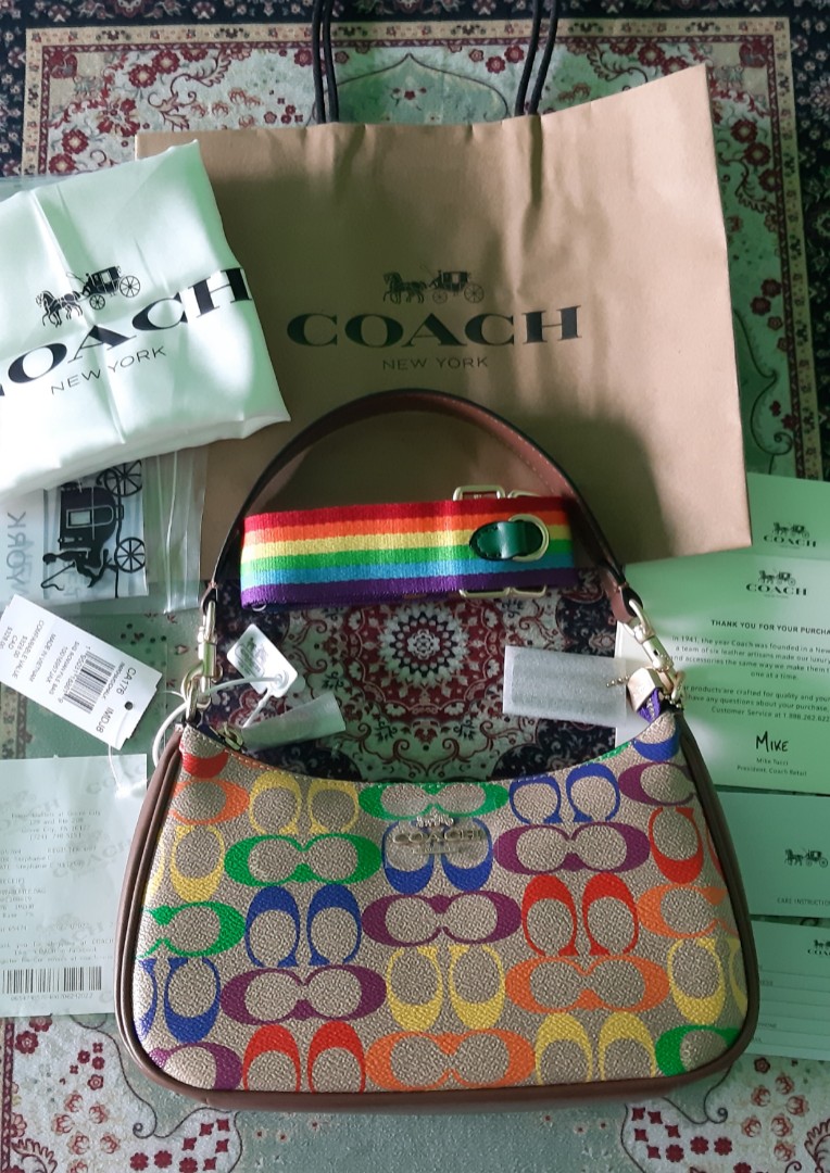 Sale Authentic Coach Teri Shoulder Bag In Rainbow Signature Canvas