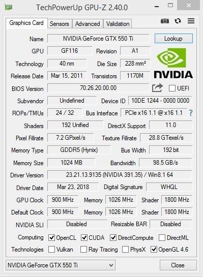 EMTEK GTX 550 TI 1GB GDDR5