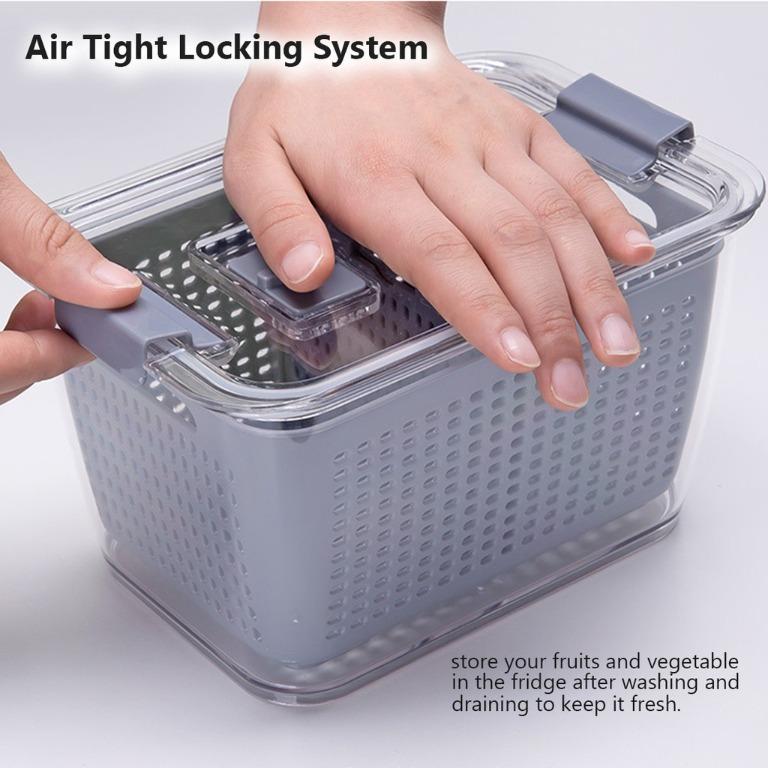 Fridge Storage Container with Drainer, Air tight locking Lid. Fridge