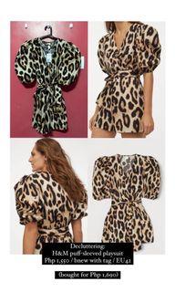 H&M puff sleeved animal print playsuit