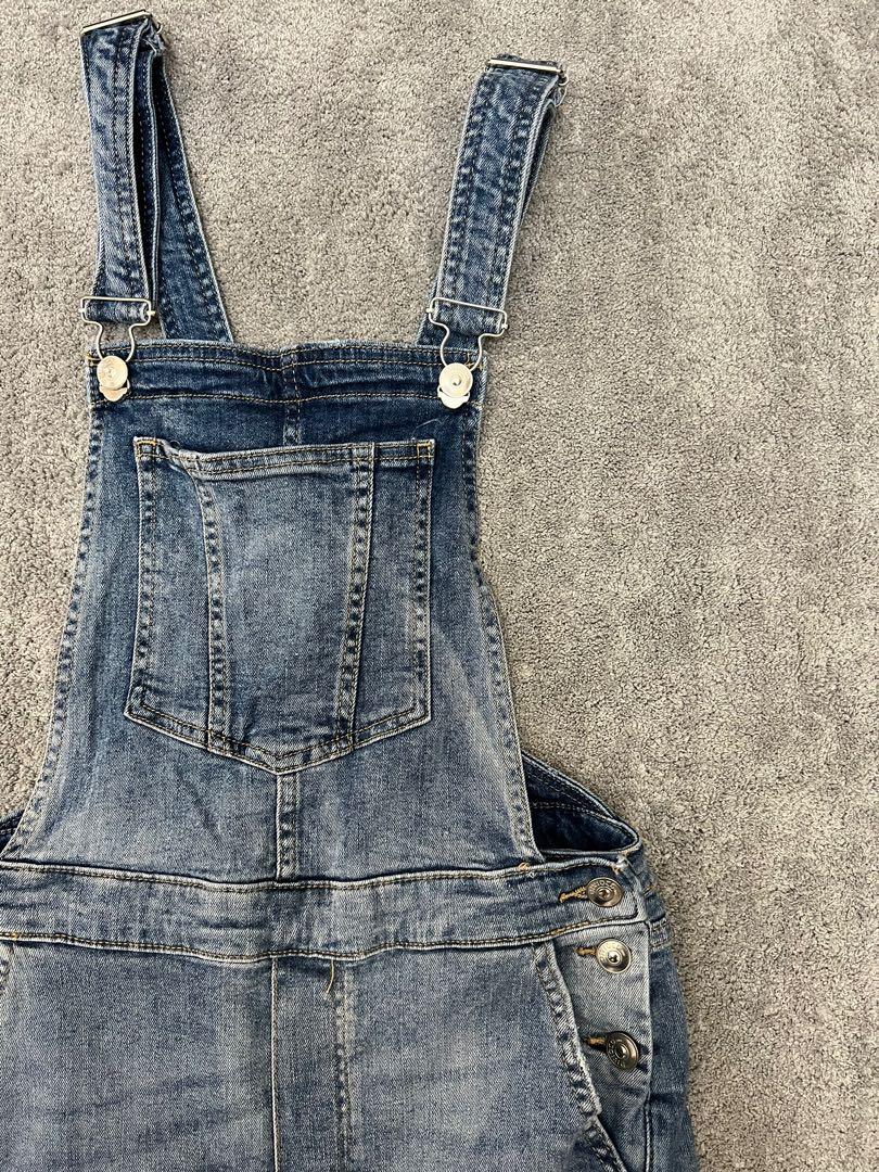 H&M TATTERED OVERALLS, Women's Fashion, Bottoms, Jeans on Carousell