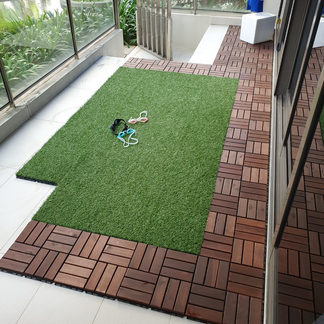 Ikea runnen grass patch tiling outdoor deck balcony tile lawn green