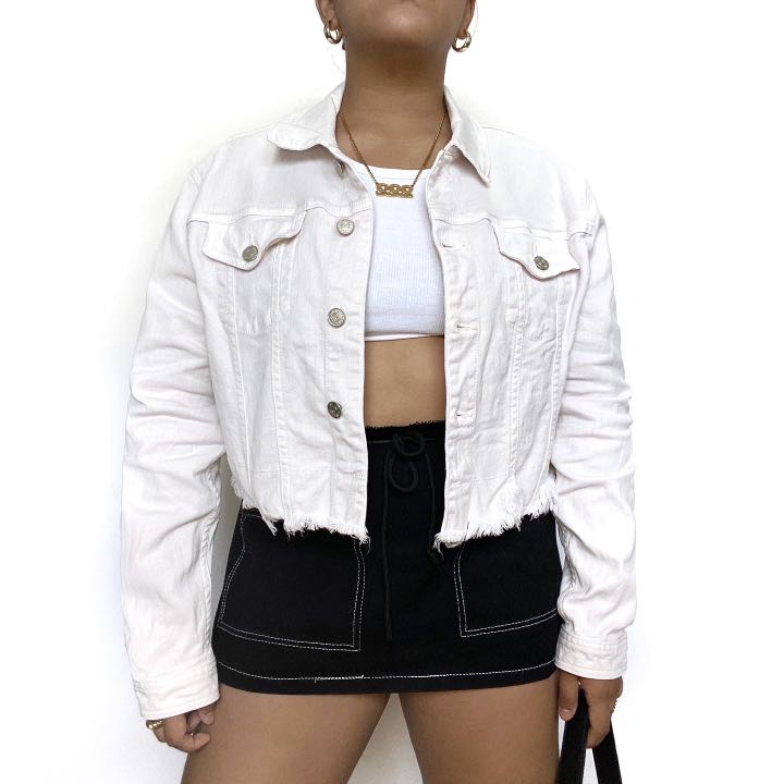 light pink cropped denim jacket, Women's Fashion, Coats, Jackets and