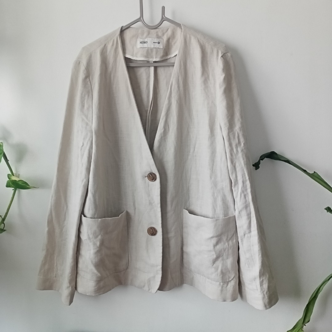 Linen overcoat non collar blazer, Women's Fashion, Coats, Jackets and ...