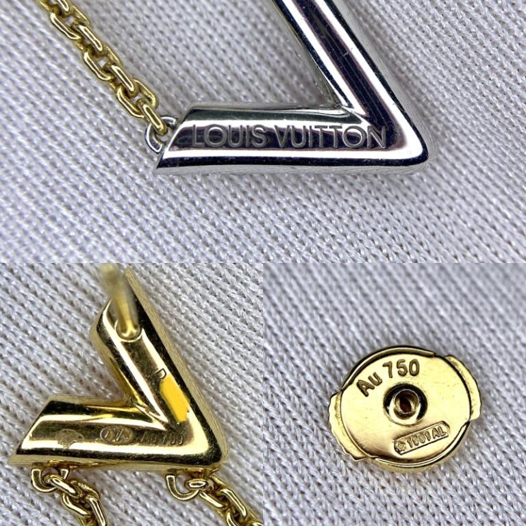 Fashion Louis Vuitton LV Volt Silver V-shaped Paved Diamonds Pendant 18K  Yellow Gold Inverted V Charm Two-tone Chain Drop Earrings For Ladies Q96973