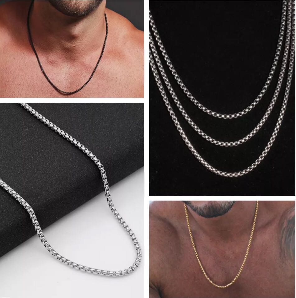 Men Chain Necklace Plain Unisex Women 