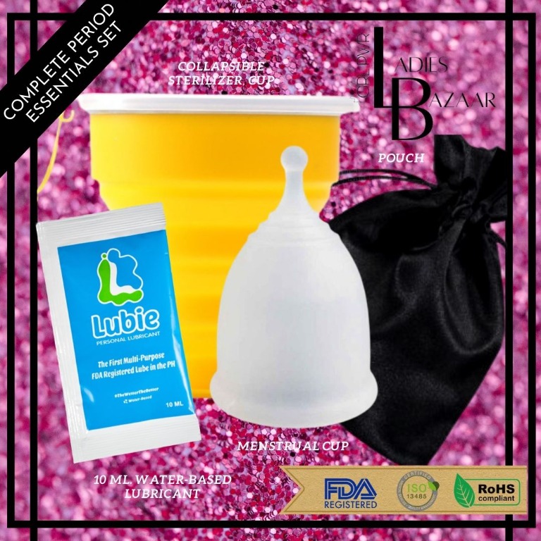 Modern Lady Menstrual Cup Basic Set in Frost + Lubie Water Based Lubricant, Beauty & Personal