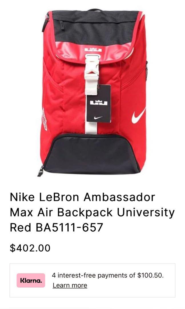 Nike LeBron Ambassador Max Air Backpack University in Red Color