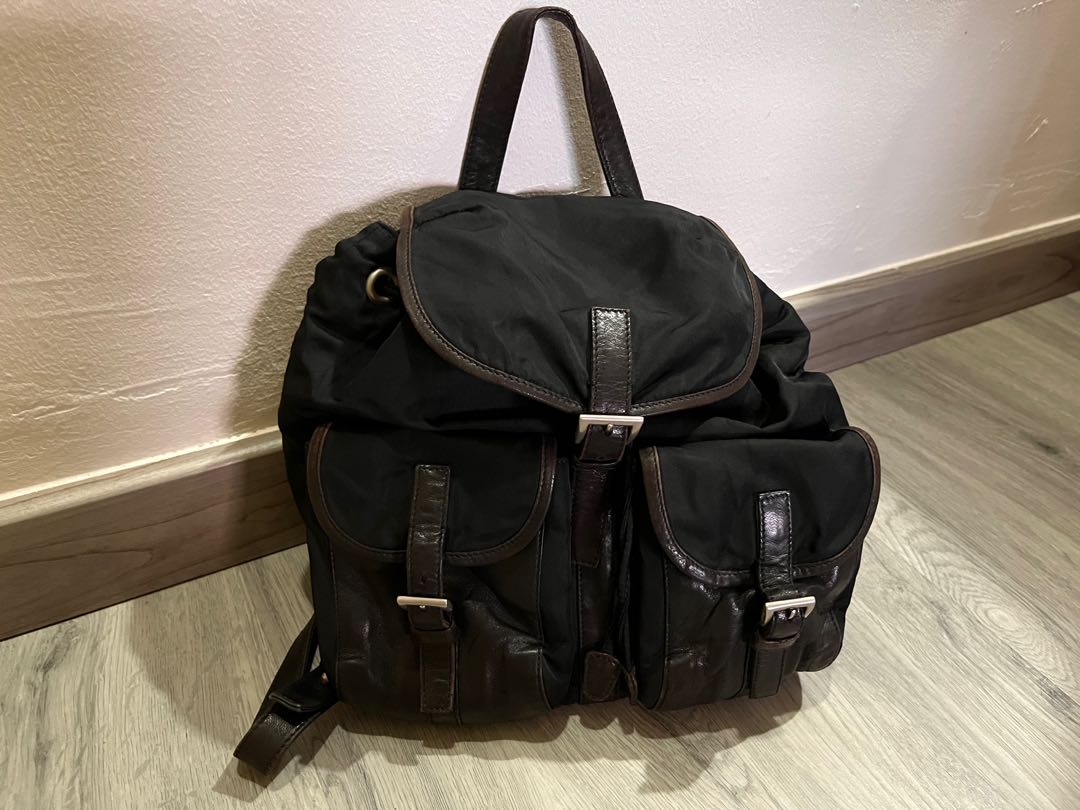Authentic Prada nylon backpack with leather trimming., Women's Fashion ...