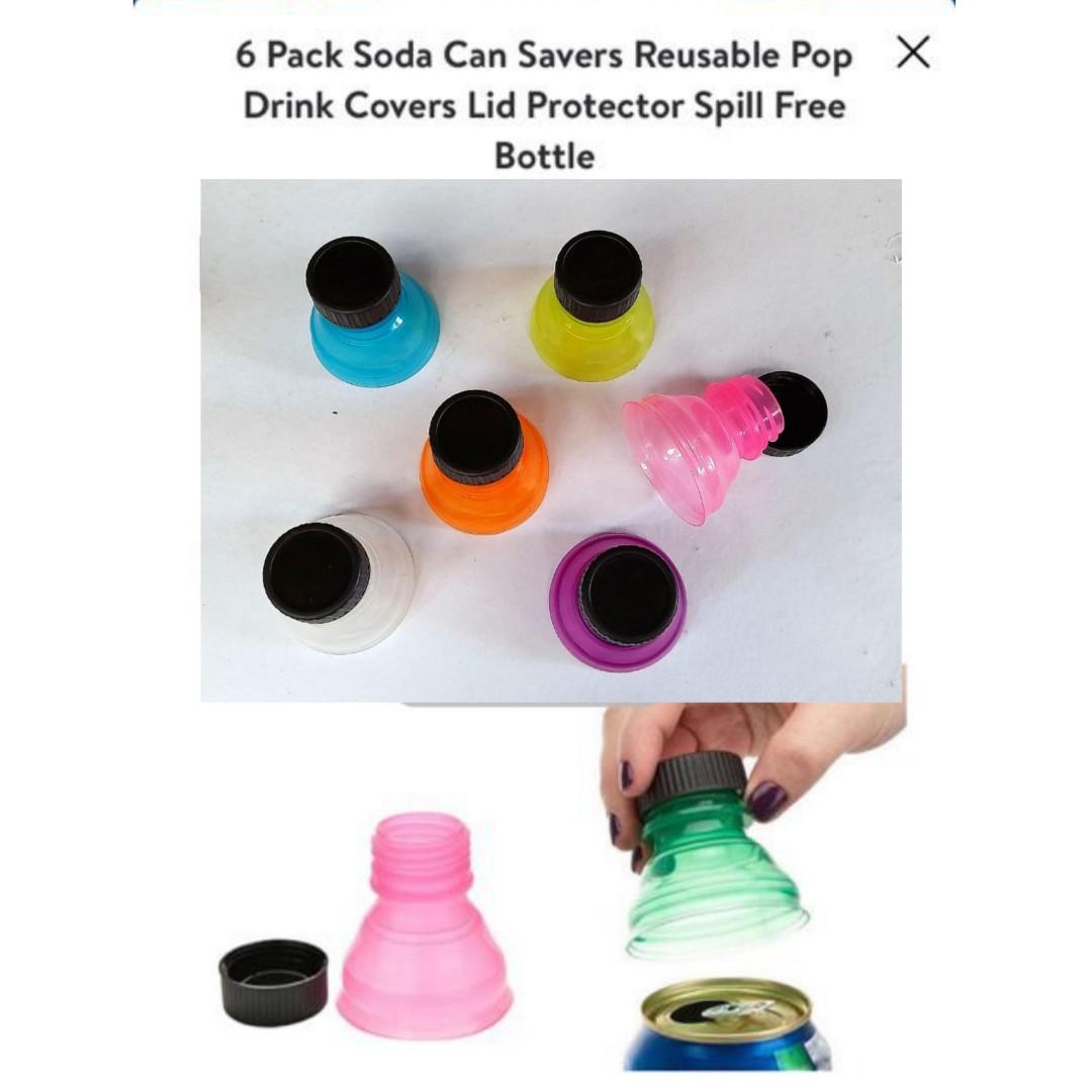 6 Pack Soda Can Savers Reusable Pop Drink Covers Lid Protector Spill Free Bottle 