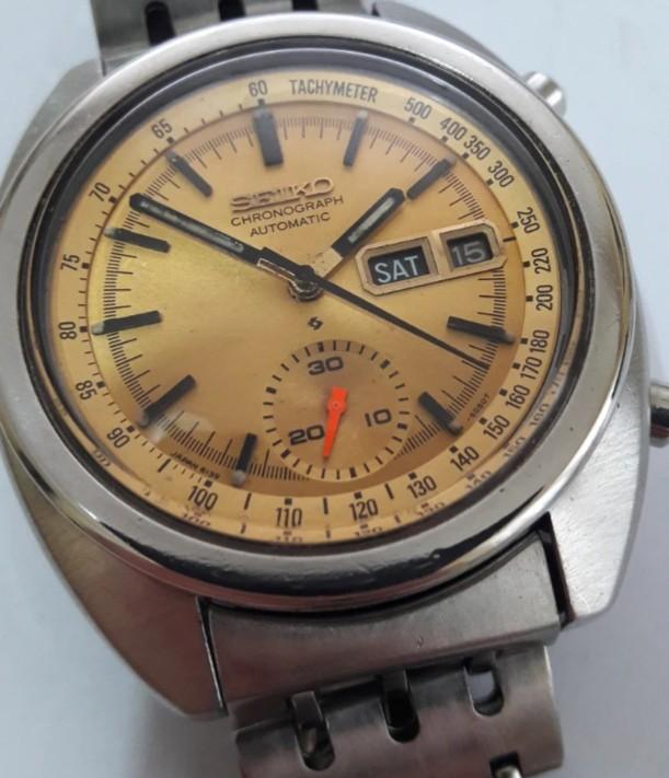 Seiko automatic chronograph 6139 6012 Bruce Lee model gold tone dial rare vintage watch