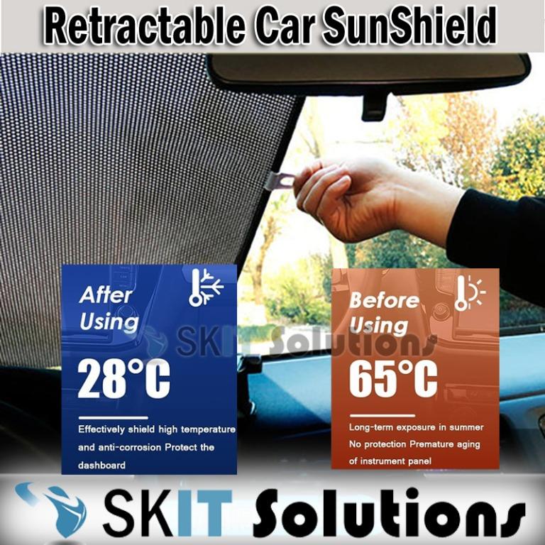 SKIT SG】Retractable Car Front Window Sunshade with 3 Suction Cups,  Adjustable WindShield SunShield Curtain Sun