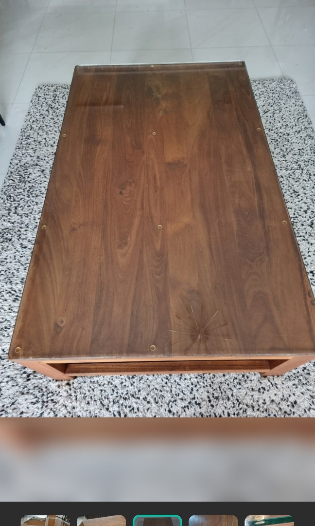 Solid wood center table with glass top, Furniture & Home Living, Furniture, Tables & Sets on