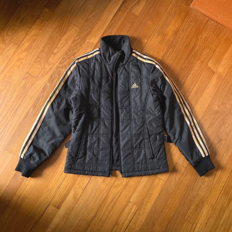 SALE Vintage 90s Adidas Full Black Gold Stripe Puffer Jacket