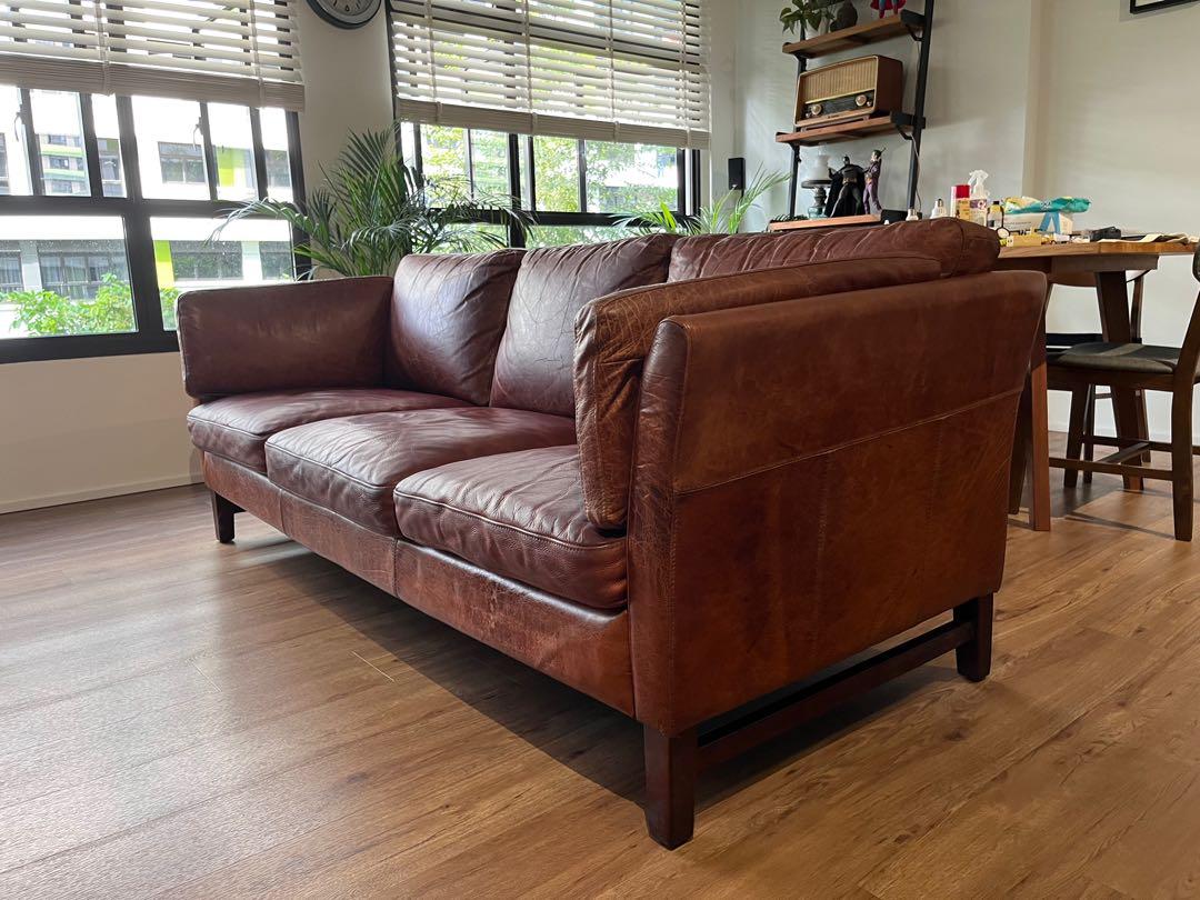 3 Seater Sofa in genuine full leather, Furniture & Home Living