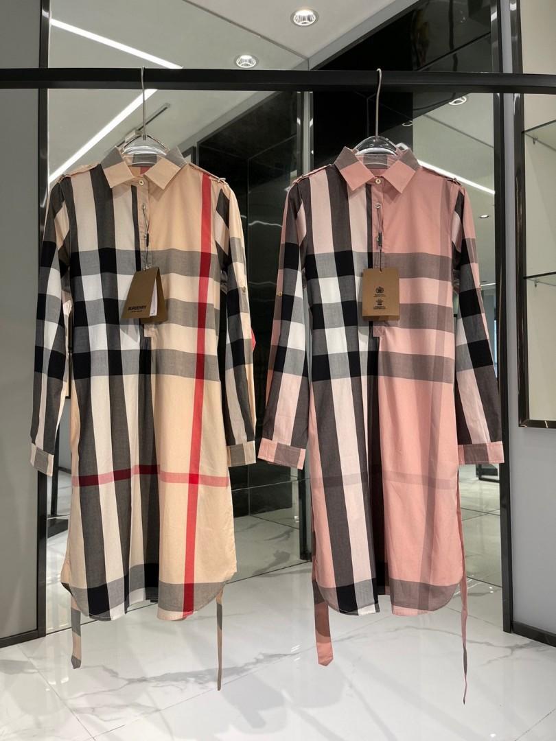 Authentic Burberry Check Fold-Up Sleeve Dress, Women's Fashion