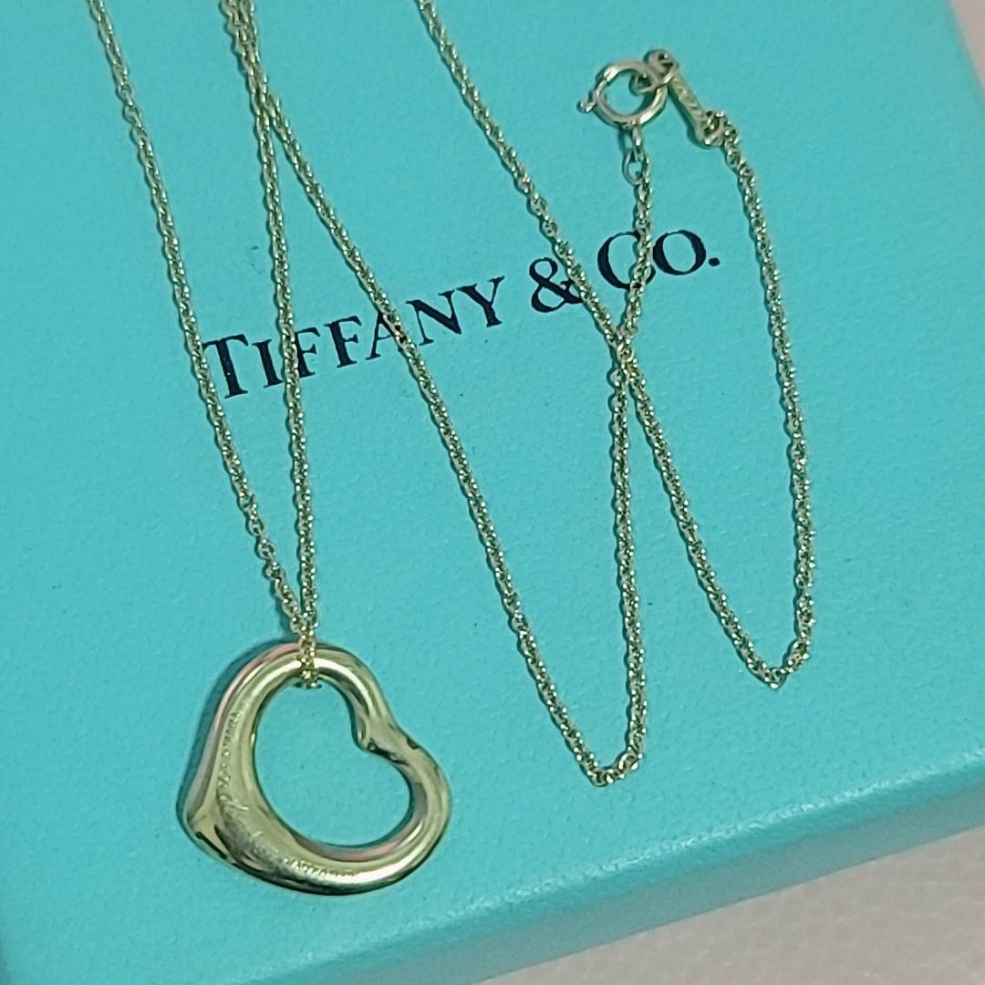 Authentic Tiffany Co Elsa Peretti Open Heart Necklace K18 Gold