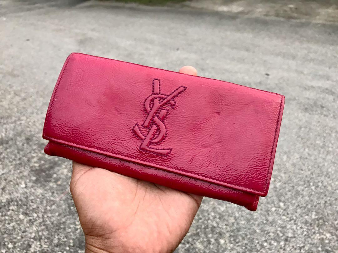 Authentic Yves Saint Laurent Belle De Jour YSL Logo Patent Leather Wallet