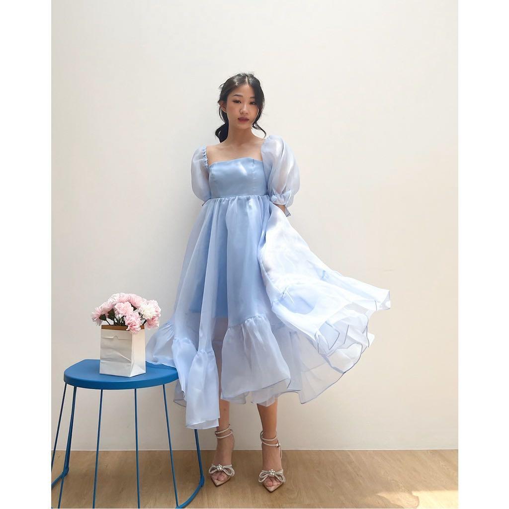 Baby Blue Cinderella Dress Premium baju pesta wanita Biru langit Prewedding  dress Blue