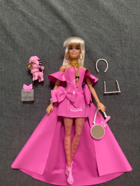 Barbie Extra Fancy doll in pleather pink dress millie doll monster high bratz doll, Hobbies