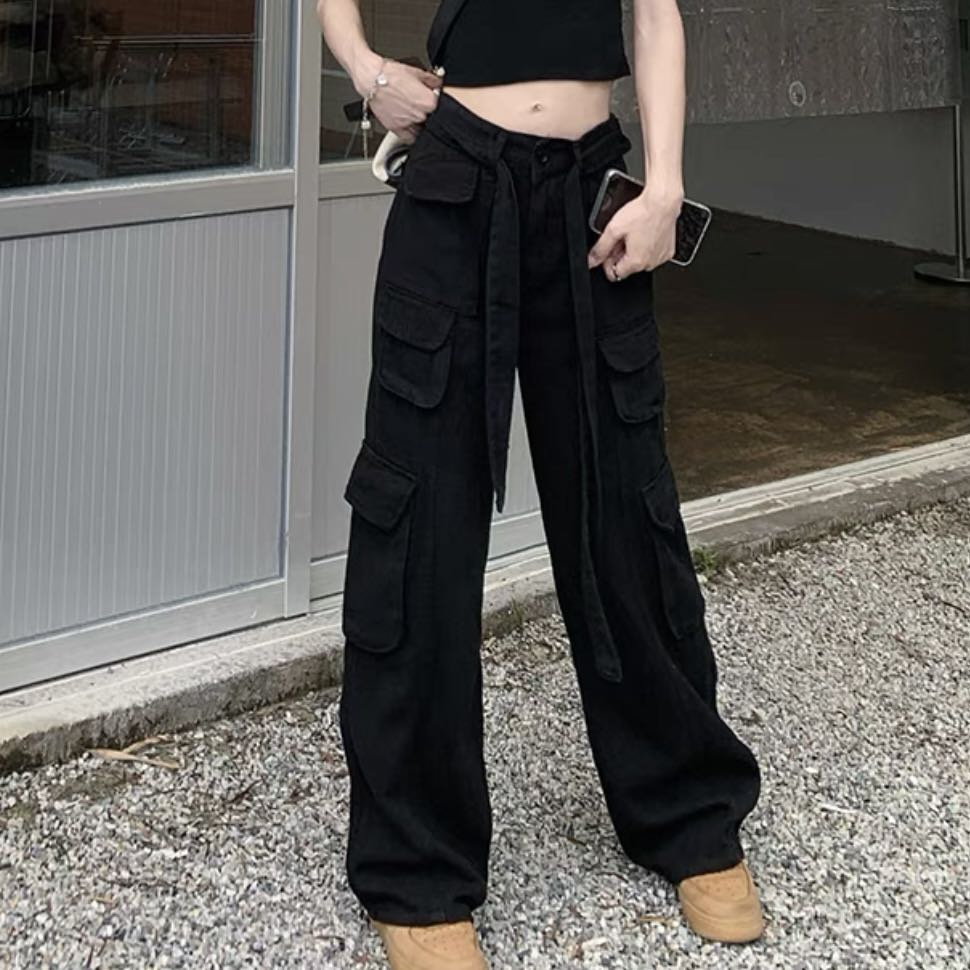 black cargo baggy y2k low waist pants, Women's Fashion, Bottoms, Other ...