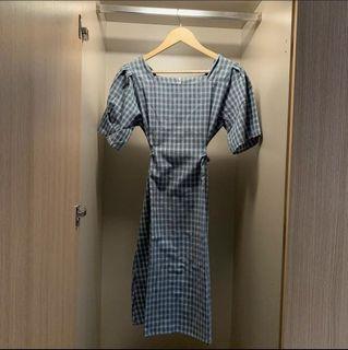 Blue plaid dress korea