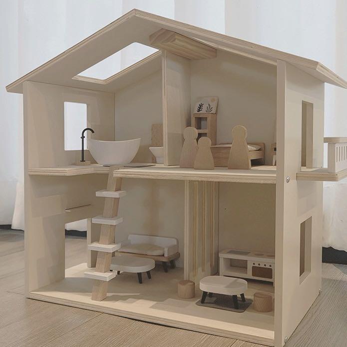 BNIB Nordic Mori Simple Elegant Original Wood Material Wooden Dollhouse Large Fairy Castle Villa Playhouse Family Mansion Doll House Doll Room