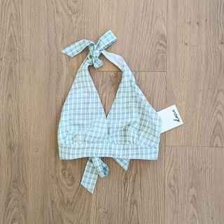 BNWT Dazie Green/White Gingham Halter Neck Tie Up Crop Top Size 6/XS