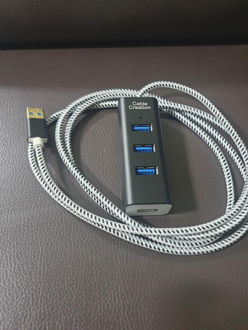 CABLECREATION USB 3.0 TO 4 PORTS USB DATA HUB 1.5M (4.9 ft) BRAIDED CABLE  LONG EXTENSION FOR LAPTOPS/PC USB FLASH DRIVES HIGH SPEED DQTA TRANSFER  RATE OF UP TO 5Gbps, Computers &