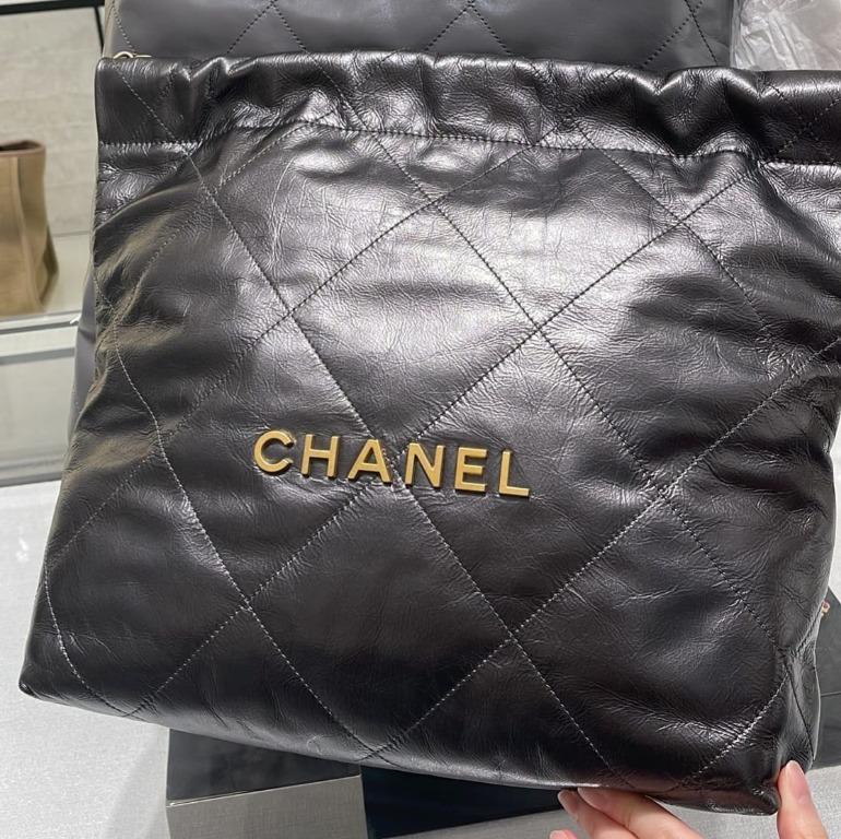 Chanel 22 Handbag Metallic Calfskin AS3261 Gray Metal
