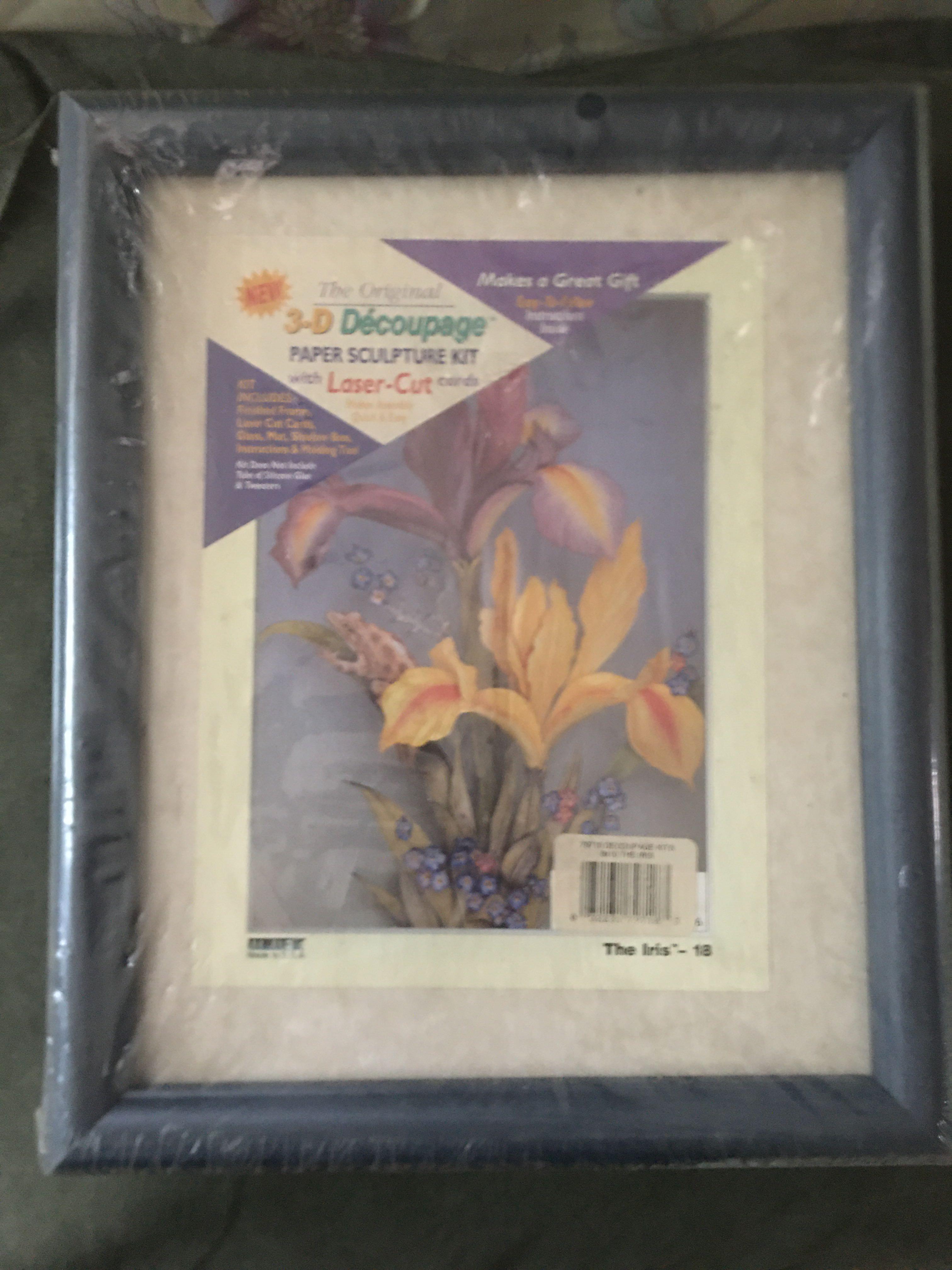 Decoupage kit 3-D with frame - The Iris - 9x11 inches - unopened (Category: Frames & Pictures) located in Manila. Submitted by beyondfundraising (Listing ID 1173285909, Image 1). Description: The Original 3-D Decoupage Paper Sculpture Kit with Laser cut cards. Makes assemble quick and easy Kit includes: Finished Frame Laser cut cards Mat Glass Shadow box Instruction guide Please see pictures to avoid conflicts. Message for inquires .