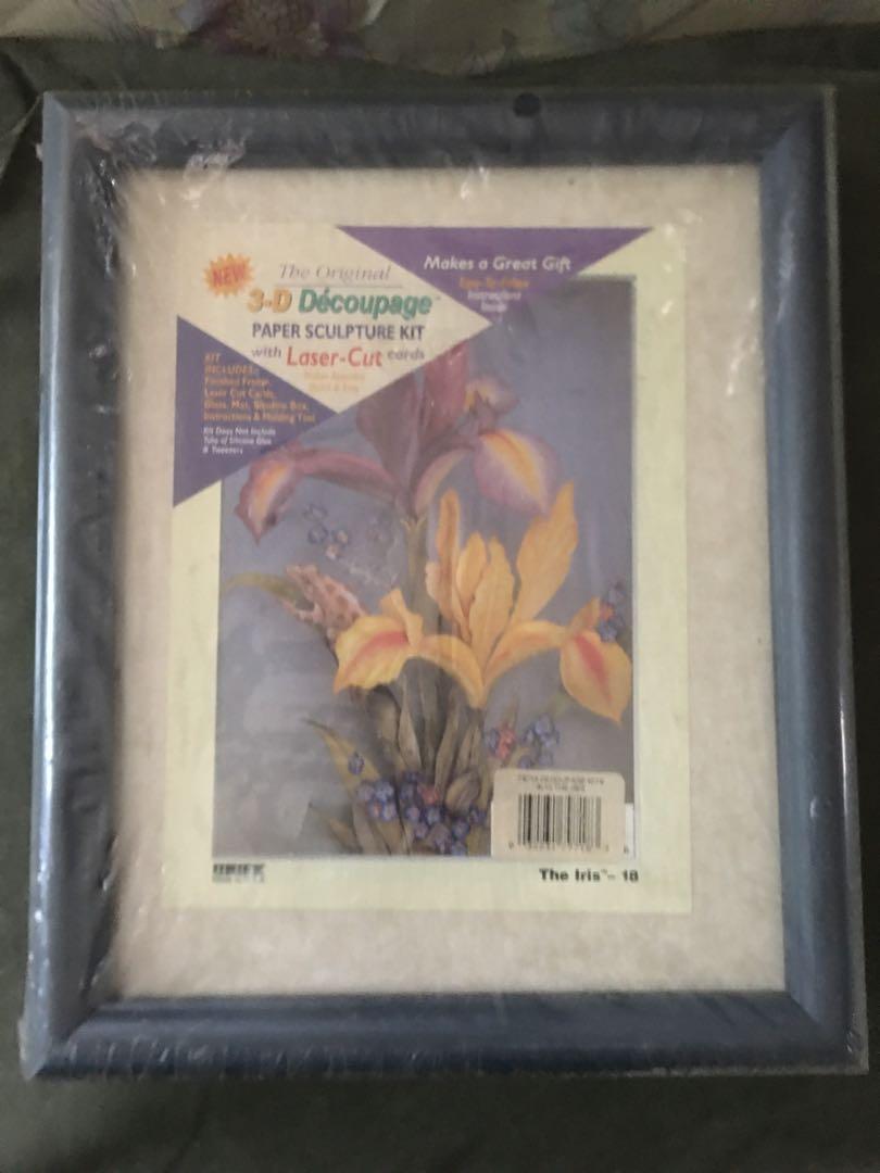 Decoupage kit 3-D with frame - The Iris - 9x11 inches - unopened (Category: Frames & Pictures) located in Manila. Submitted by beyondfundraising (Listing ID 1173285909, Image 2). Description: The Original 3-D Decoupage Paper Sculpture Kit with Laser cut cards. Makes assemble quick and easy Kit includes: Finished Frame Laser cut cards Mat Glass Shadow box Instruction guide Please see pictures to avoid conflicts. Message for inquires .