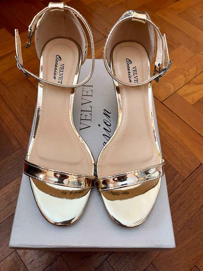 Gold single cheap strap heels