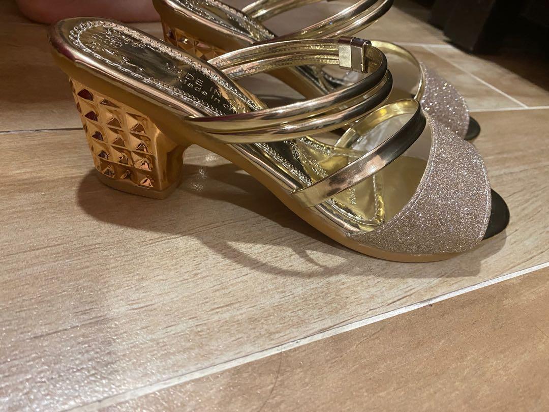 Gold shiny heels comfy soft Women s Fashion Footwear Heels on