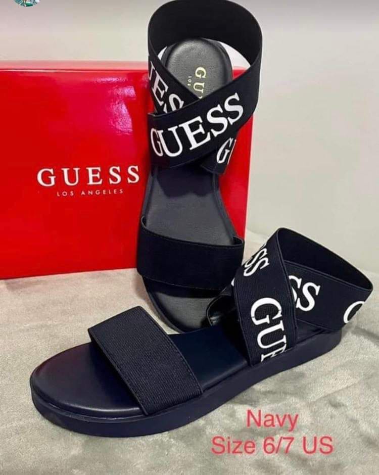 Guess Frankie Logo Navy Blue Sandals Size 6, Women's Fashion