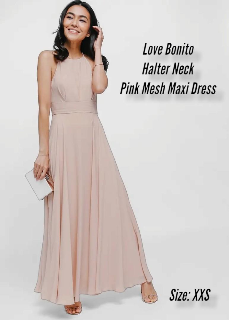 Love Bonito - Halter Neck Pink Mesh Maxi Dress, Women's Fashion, Dresses u0026  Sets, Dresses on Carousell
