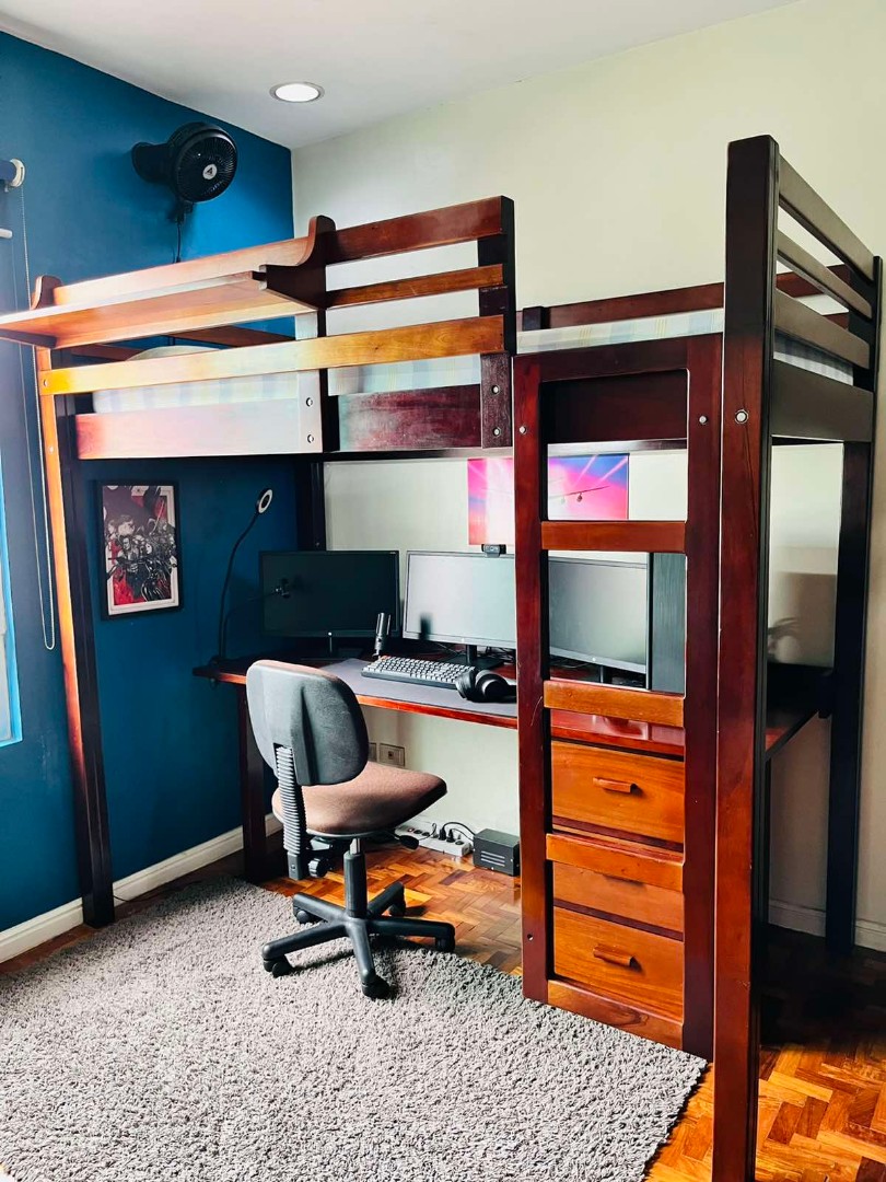 Heavy Duty Loft Bed with Large Desk 1, Furniture & Home Living