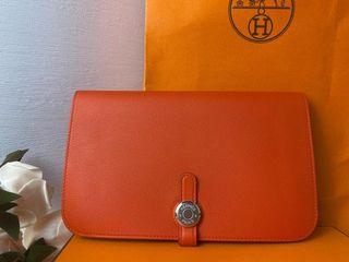Hermes Orange Poppy Leather Wallet Dogon Duo Coin Change Purse Made In  France