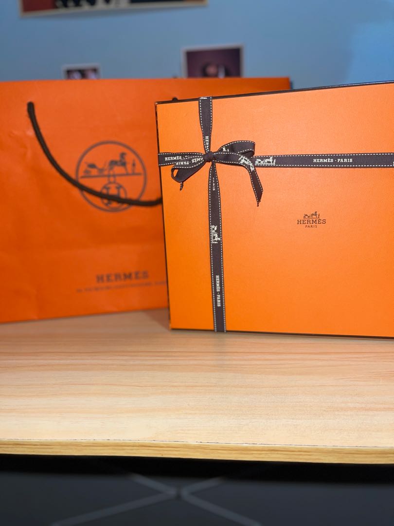 Hermes Paris Gift Box with paper bag ribbon 33W x 22H x 4 D