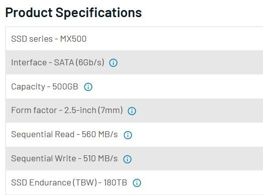 Internal SATA SSD Crucial MX500 2.5