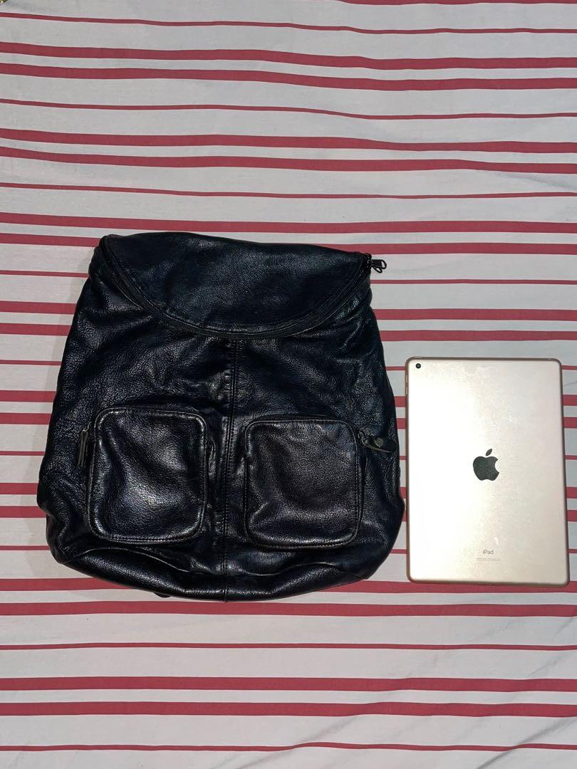 Korean Black Leather Backpack, Women's Fashion, Bags & Wallets