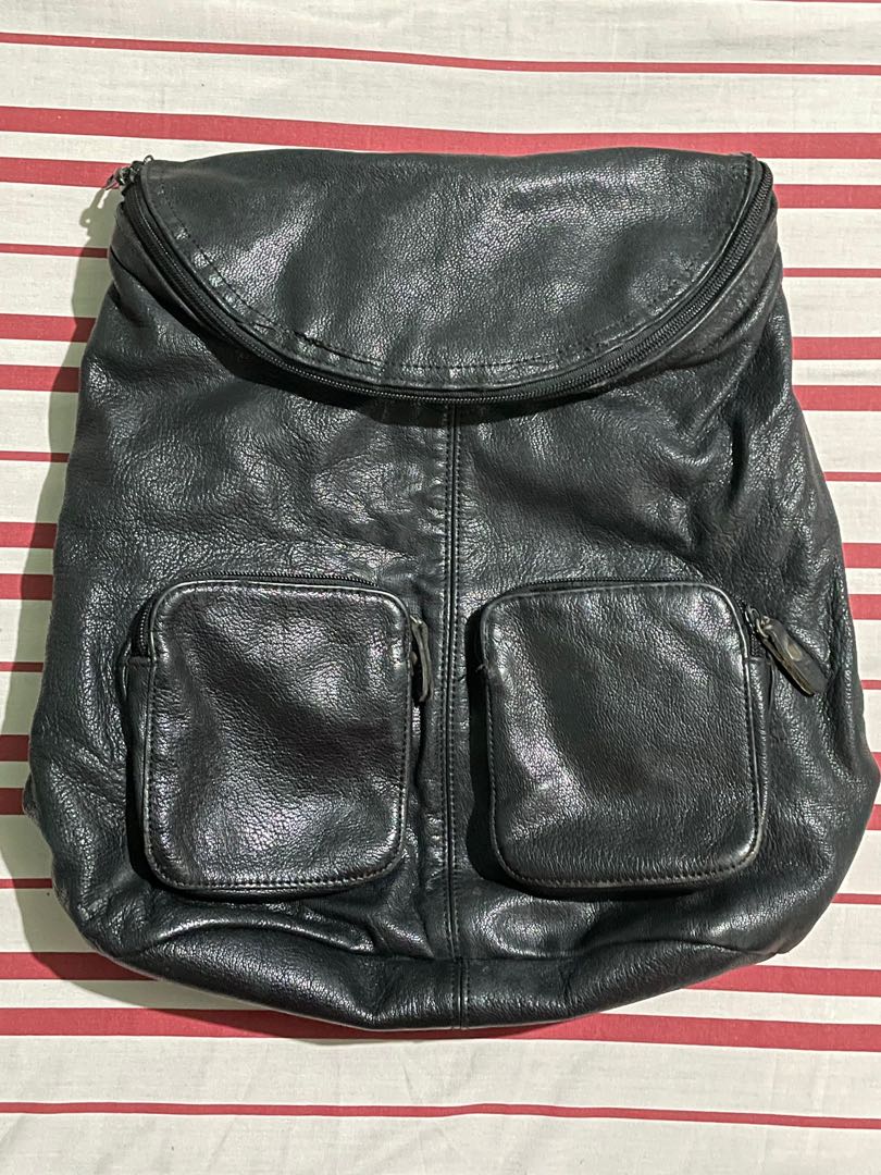 Korean Black Leather Backpack, Women's Fashion, Bags & Wallets