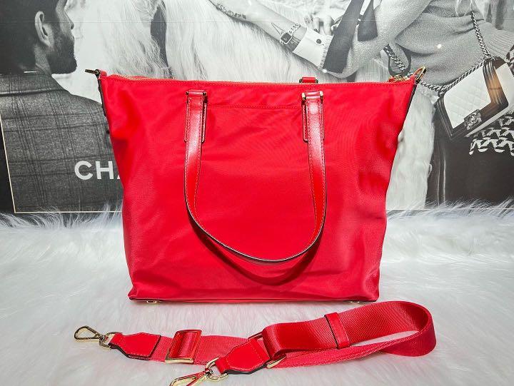 Michael Kors Ariana Nylon Tote Crossbody Bag Red