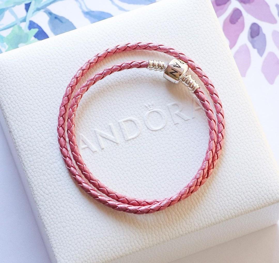 Pandora moments pink double shop woven leather bracelet