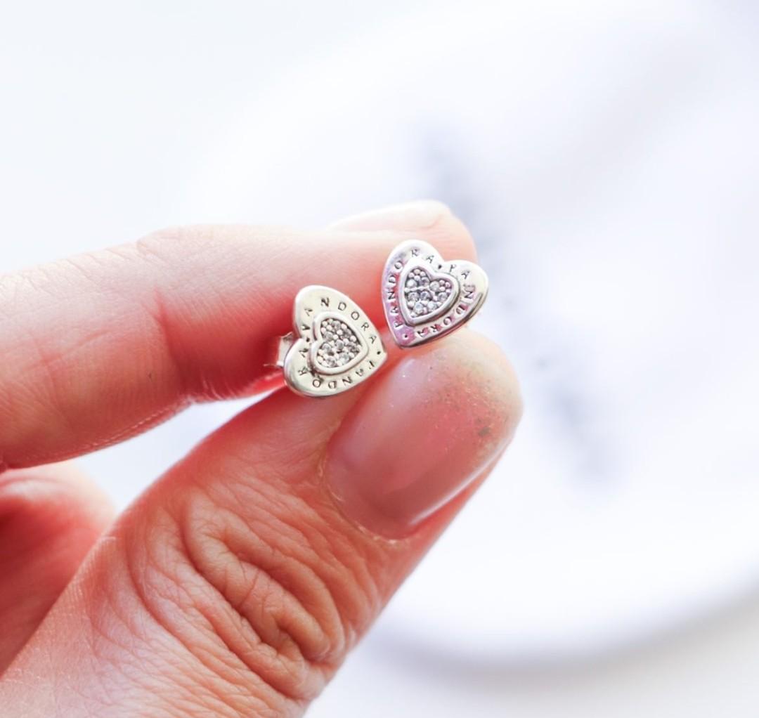 Pandora silver logo heart earrings 