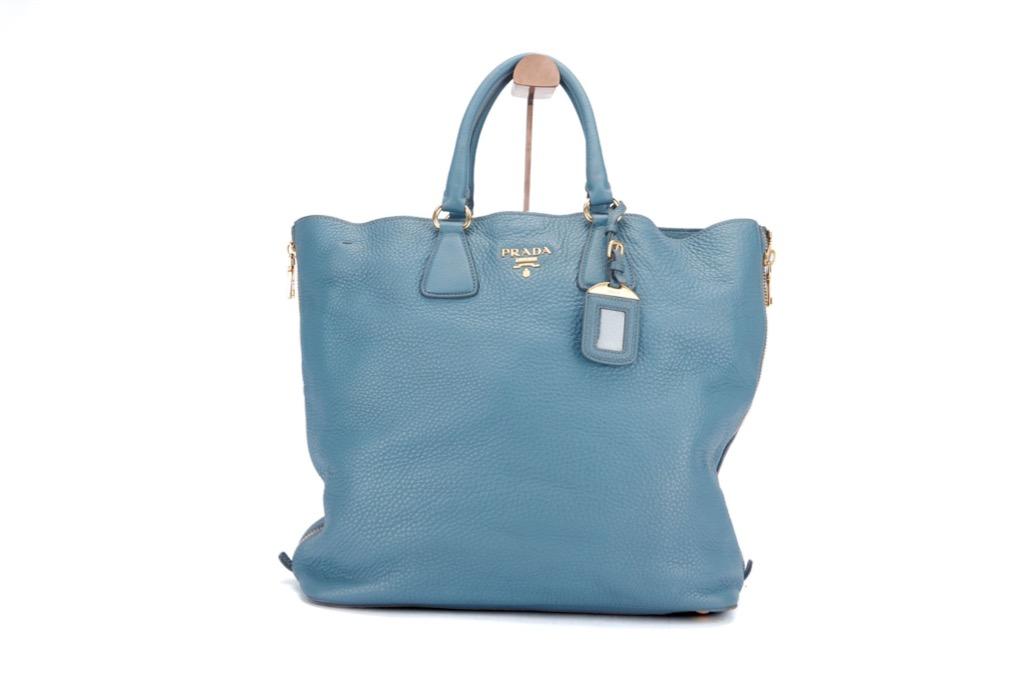 Prada BN2419 Marine Vitello Daino Leather Large Shopping Tote Bag