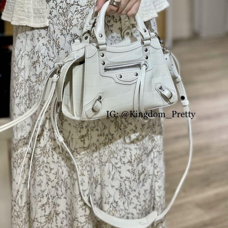 Balenciaga White Croc Embossed Leather Mini Neo Classic Tote Balenciaga