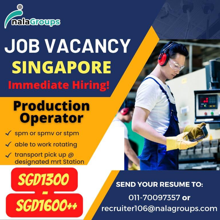 Production Operator Singapore SGD 1300 SGD 1600 SU, Jobs, Full